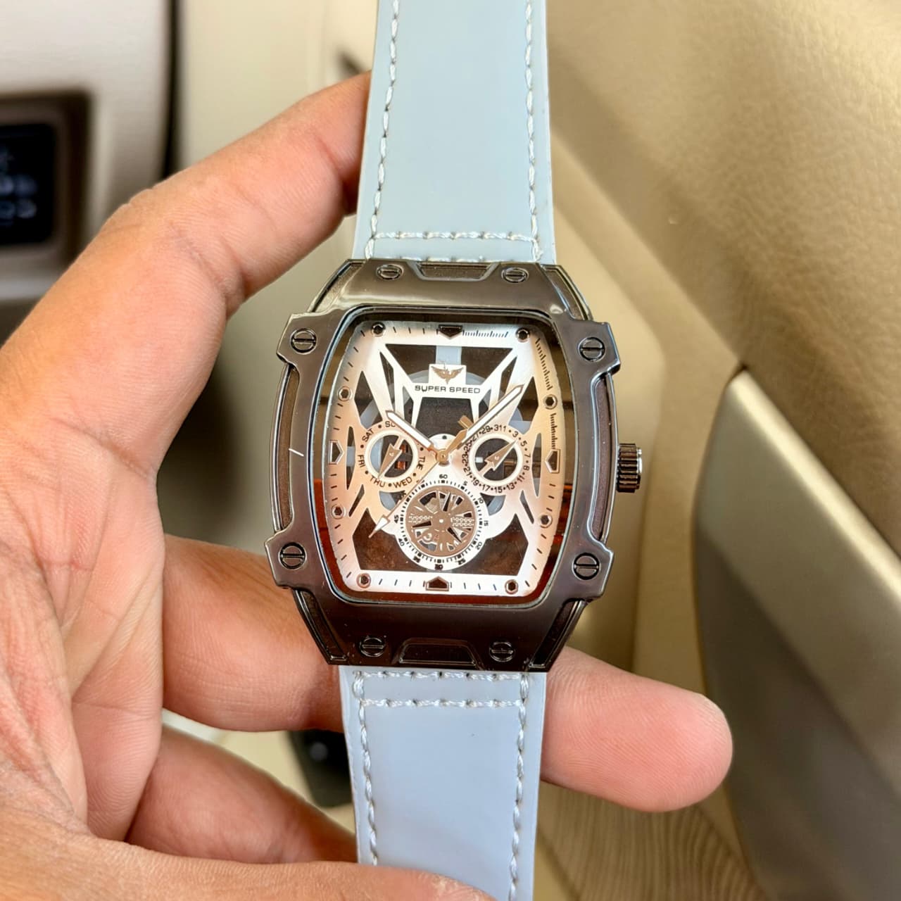 Super Speed Skeleton Dial Men’s Watch with Magnetic Leather Strap - Image 3