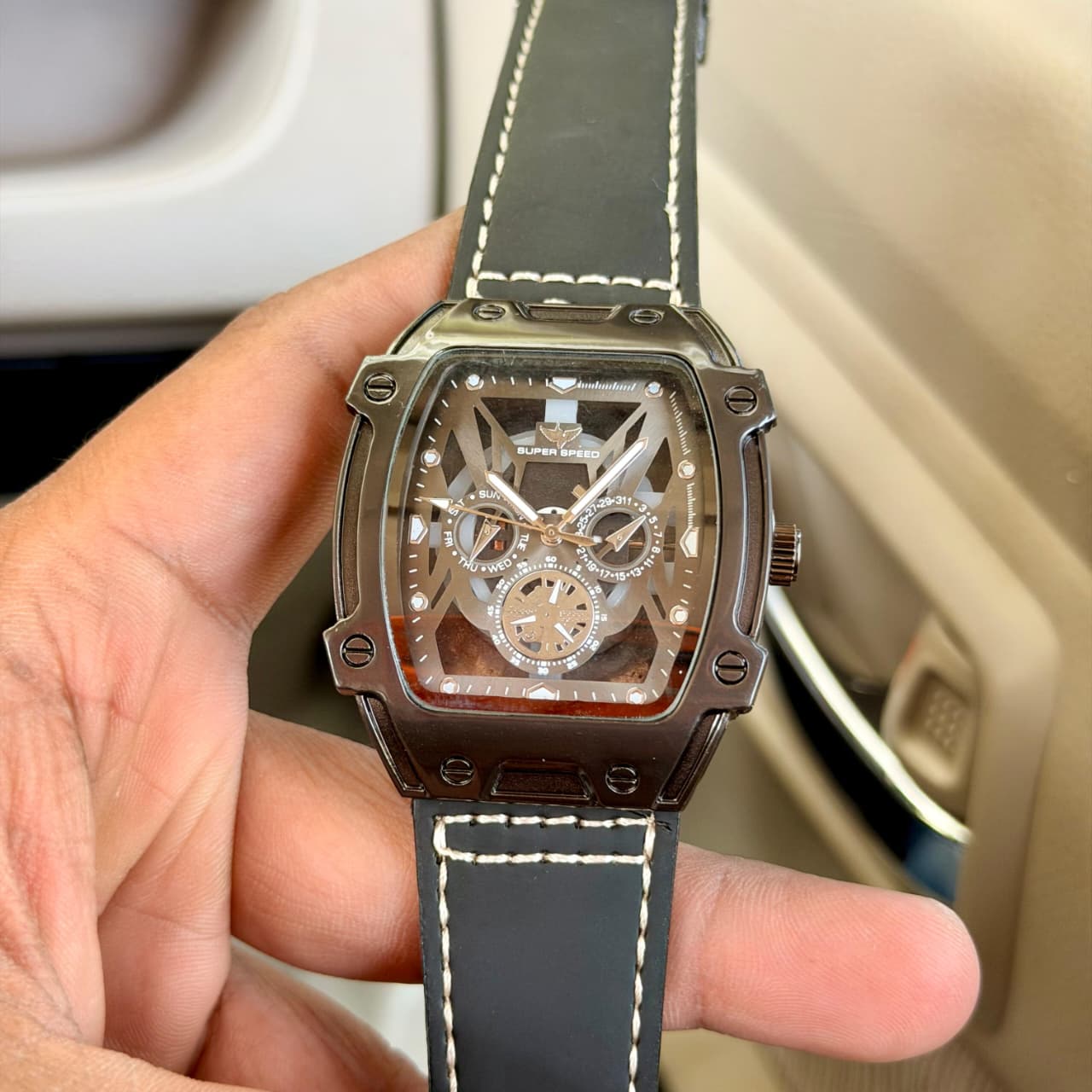 Super Speed Skeleton Dial Men’s Watch with Magnetic Leather Strap - Image 5