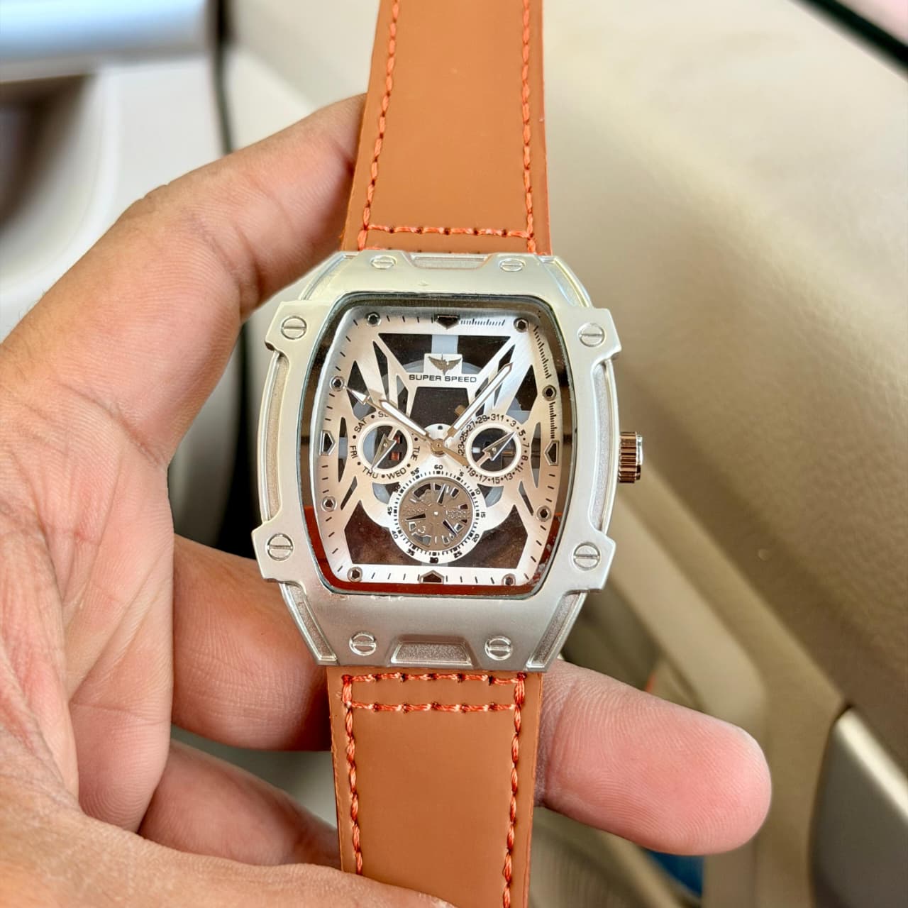 Super Speed Skeleton Dial Men’s Watch with Magnetic Leather Strap