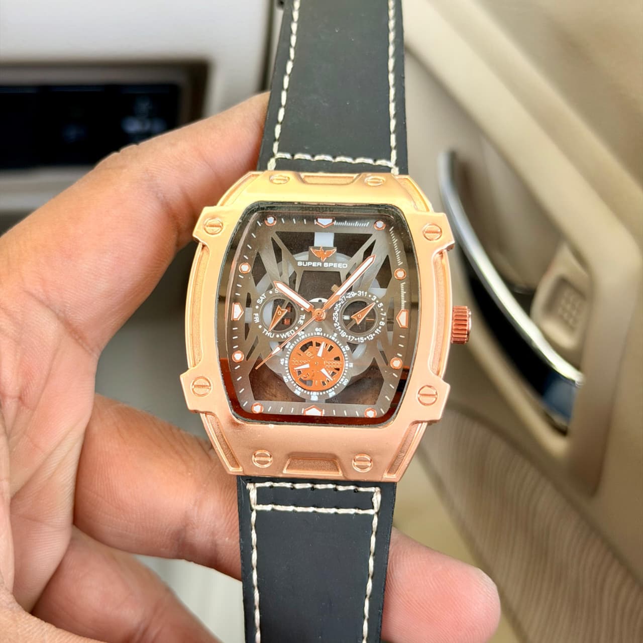 Super Speed Skeleton Dial Men’s Watch with Magnetic Leather Strap - Image 2