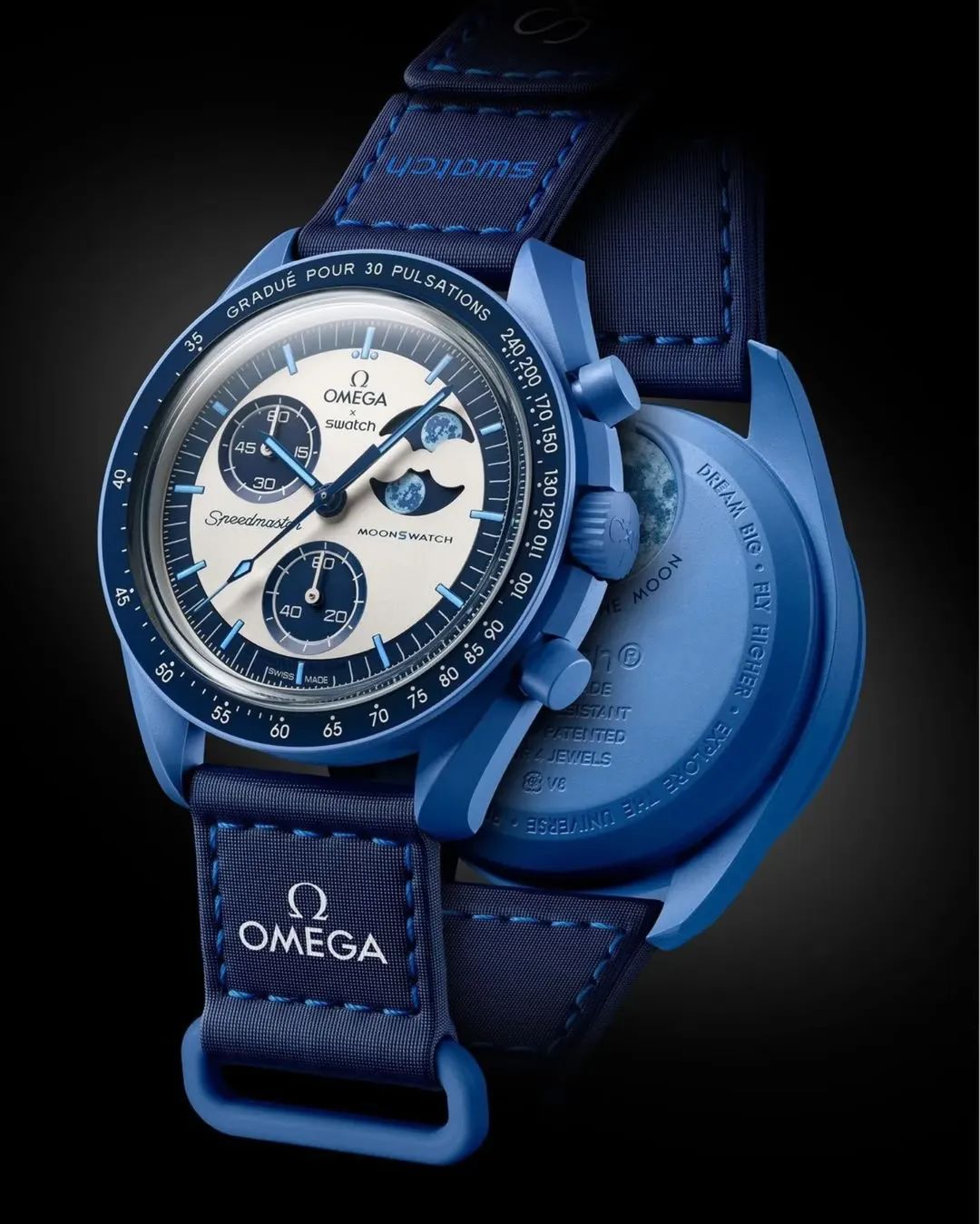 Omega Swatch‑X MoonSwatch Style Chronograph Watch with Working Sun‑Moon Display - Image 4