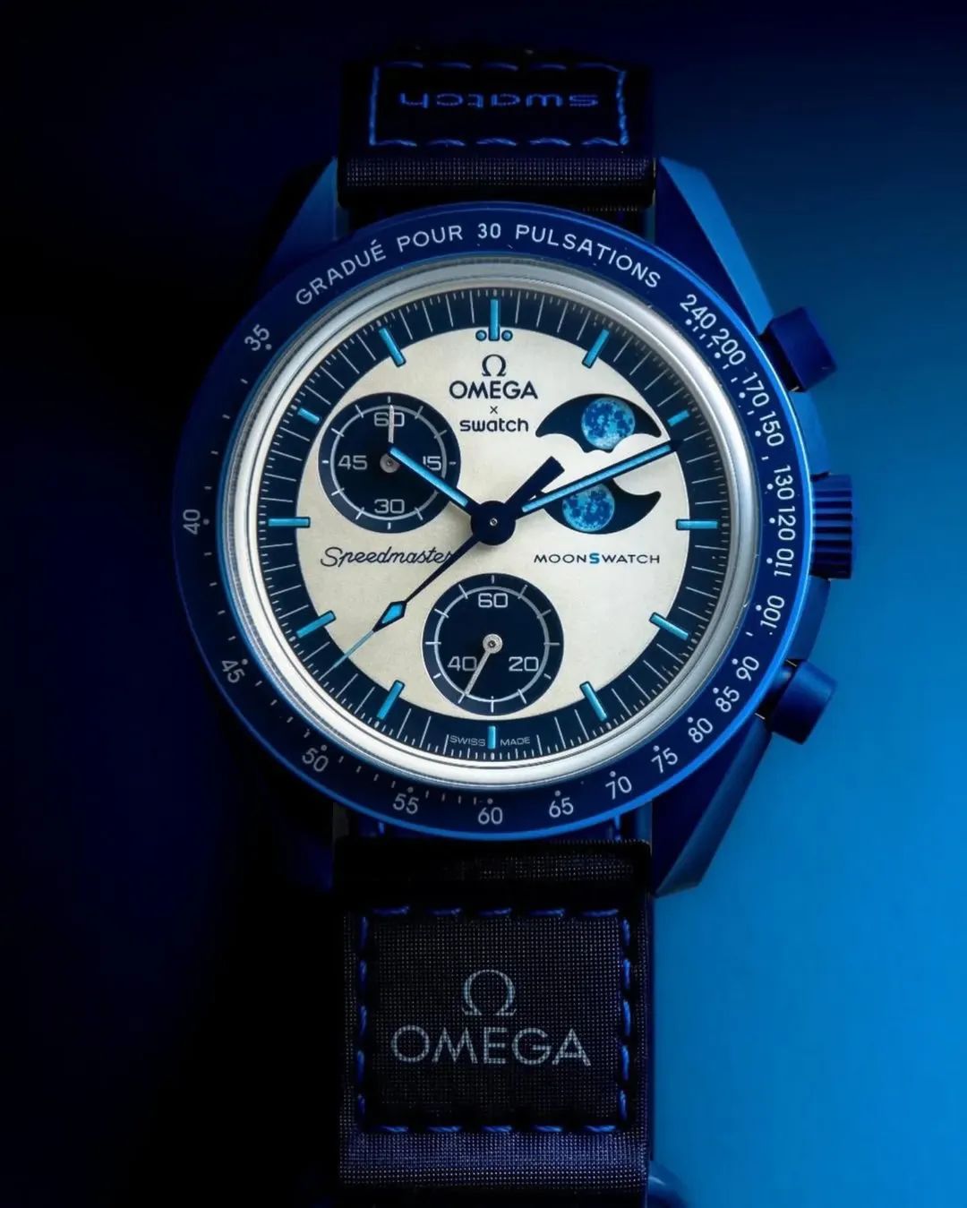 Omega Swatch‑X MoonSwatch Style Chronograph Watch with Working Sun‑Moon Display - Image 3