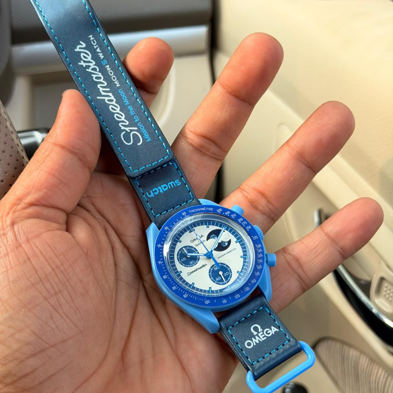 Omega Swatch‑X MoonSwatch Style Chronograph Watch with Working Sun‑Moon Display - Image 7